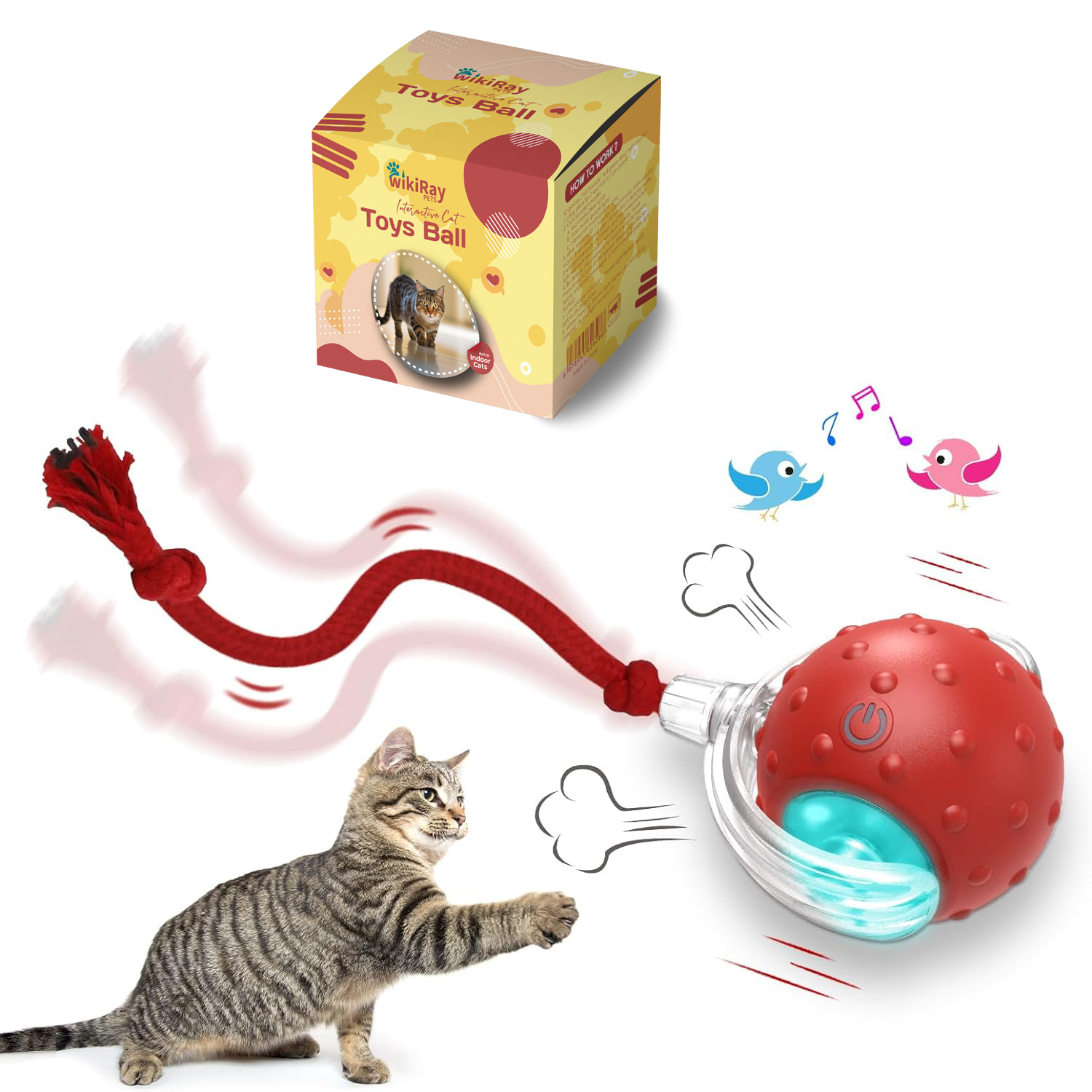 wikiRay Interactive Cat Toys Ball for Indoor Cats Fast Rolling on Carpet